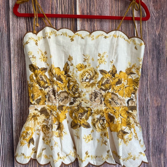 Zimmermann floral linen scallop top with shoulder ties Size 2 - Picture 3 of 6